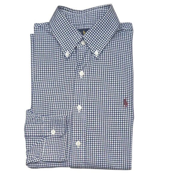 Ralph Lauren Slim Fit Stretch Gingham Oxford Shirt Size M Stretch Preppy Style - Picture 1 of 9